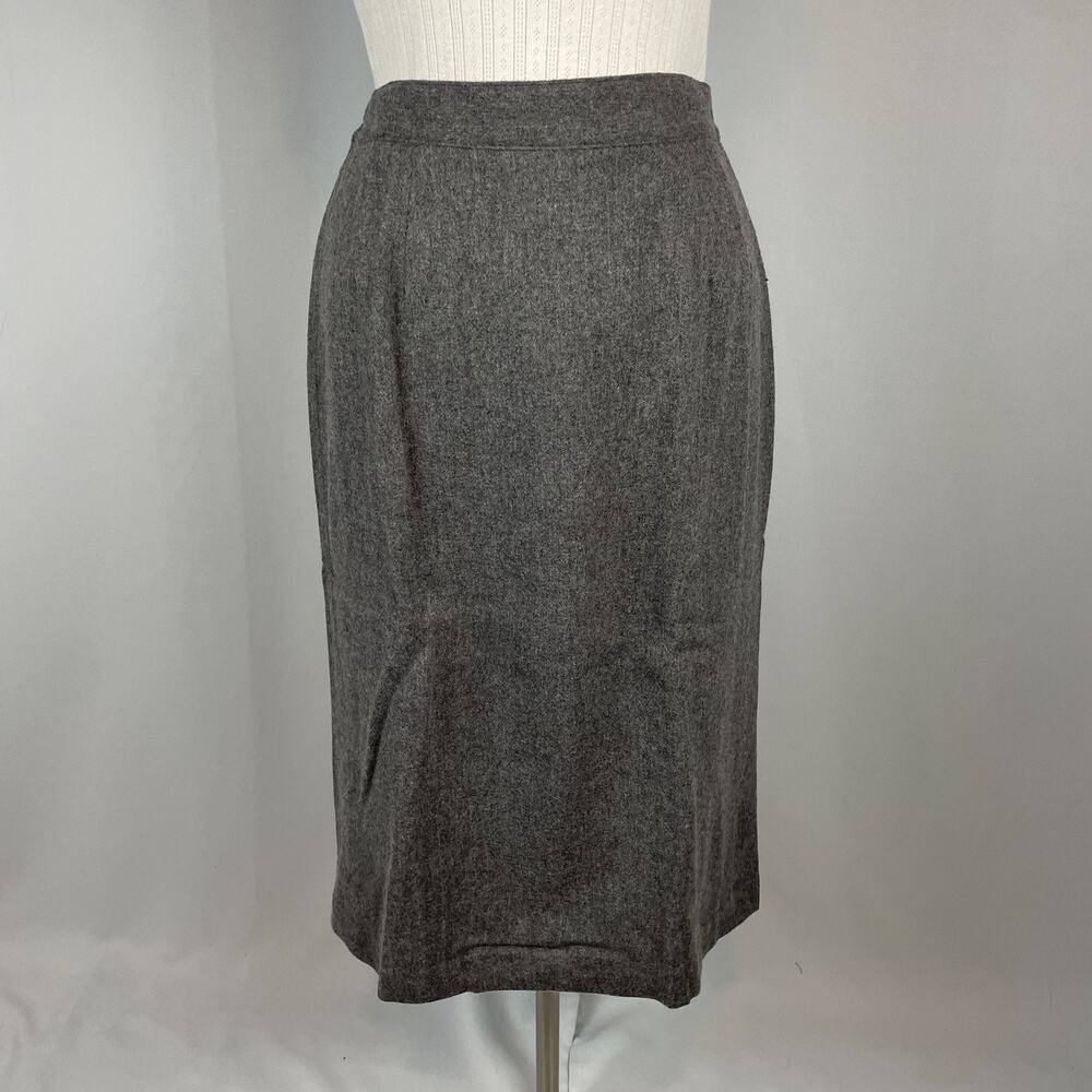 Vintage Midi Skirt Size 12 Grey Solid Minimal Wool SMidi Office Career Academia